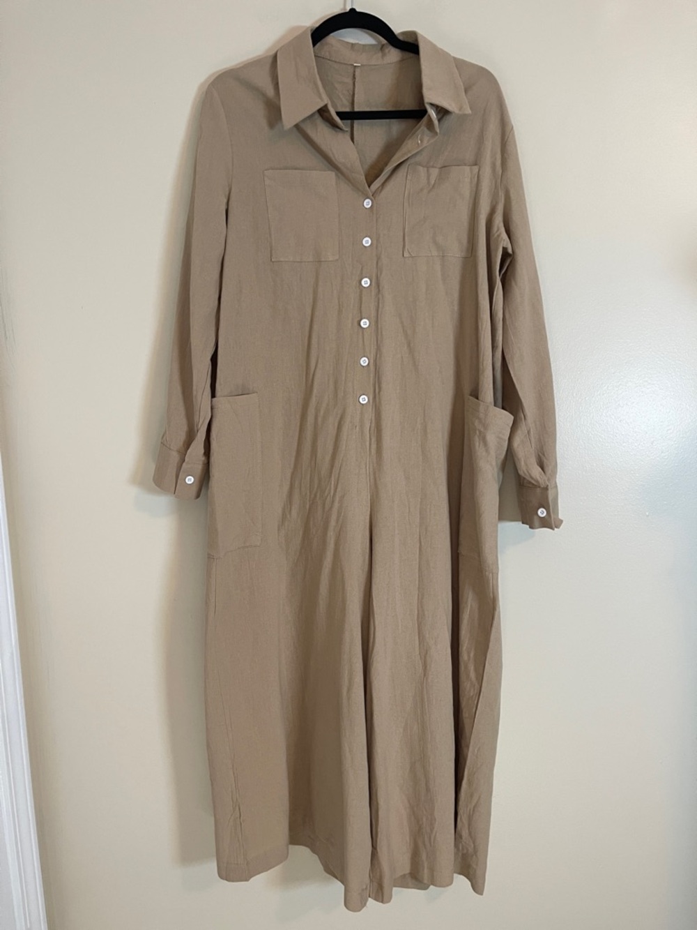 Jumpsuit Womens 2XL Tan Button Down One Piece Casual Coastal Minimalist Normcore